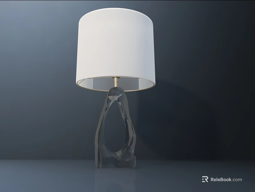 Modern Table Lamp With White Shade And Gray Abstract Base Design 3d model 