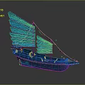 Traditional Blue Decorative Boat With Multiple Blue Sails And Gold Accents