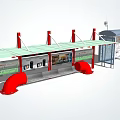 Bus Station With Red Pillars Green Canopy Seats And Information Map 3d model