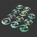 Colorful Boomerang Weapons with Spiral Design in Various Colors on Black Background