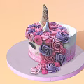 Colorful Unicorn Cake Decorated With Pink Purple Roses Unicorn Ears Golden Horn And Eyelashes