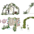 Wedding Decor Setup With White Floral Arch Balloons And Couple Silhouette