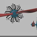 Industrial Rotary Equipment With Red Blades Blue Center And Multiple Cylinder Parts