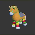 Orange Toy Horse With White Mane Purple Saddle And Colorful Striped Legs On Dark Background