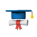 Blue Graduation Mortarboard Hat with Yellow Tassel and Rolled Diploma Red Ribbon