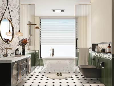 French Bathroom Mirror French Washstand Bathroom Cabinet Bathtub 3d model