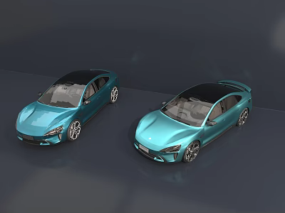 Two Blue Sports Cars Featuring Streamlined Design Black Roof And Rear Spoilers 3d model