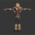 3D Cartoon Girl Character Model With Blonde Hair Red Top Arms Outstretched And Fur Boots