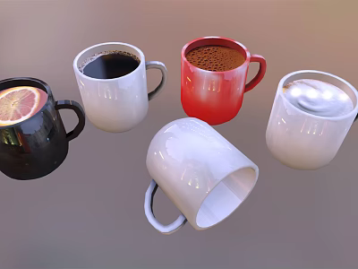 Various Colorful Cups with Coffee Tea Milk and Upside Down Ceramic Design 3d model