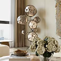 Glossy Spherical Decorative Ornament Set With Metal Frame And White Hydrangea Bouquet In Modern Interior