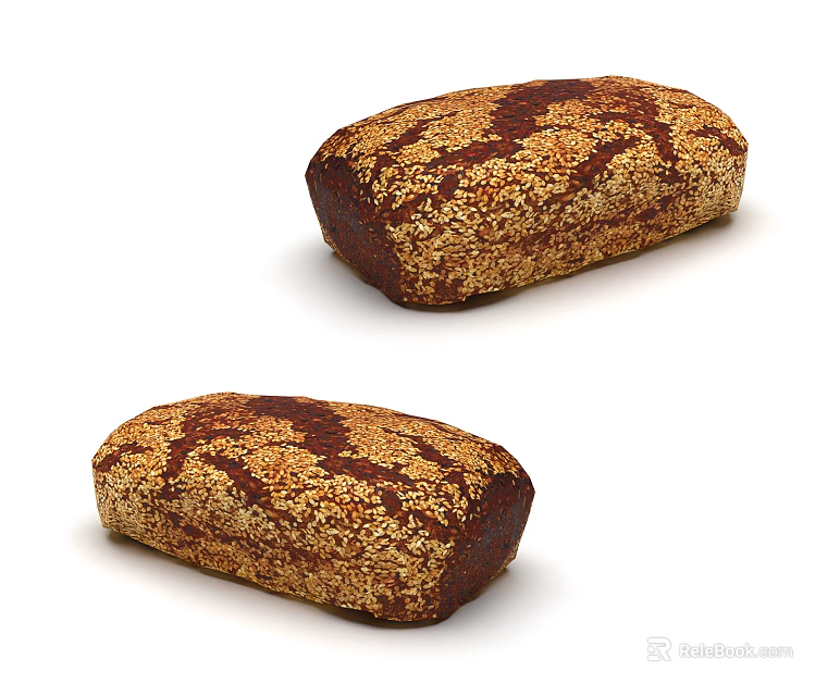 Fresh Whole Grain Bread Loaves With Sesame Seeds And Crusty Brown Surface 3d model 