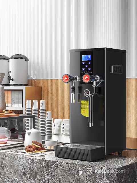 Black Commercial Kitchen Water Dispenser With Digital Display Dual Taps In Coffee Shop Kitchen 3d model 