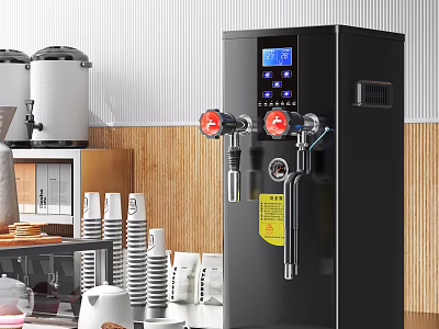 Black Commercial Kitchen Water Dispenser With Digital Display Dual Taps In Coffee Shop Kitchen 3d model