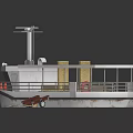 3D Rendered Ship With Roof Life Rings And Ramp