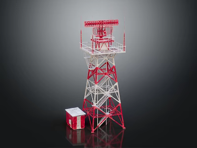Red And White Metal Communication Tower Building Structure With Small Base Construction 3d model
