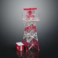 Red And White Metal Communication Tower Building Structure With Small Base Construction 3d model