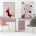 Modern Stylish Vanity Tables With Colorful Chairs Round Mirror And Decorative Items