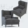 Gray Wingback Single Seater Sofa with Cushion and Detailed Design Structure 3d model