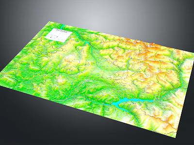 Detailed 3D Terrain Model With Green Mountain Ranges River And White Marker 3d model