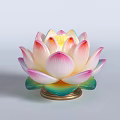 Colorful Lotus Lantern With Pink White Petals Yellow Center Green Leaves Golden Base