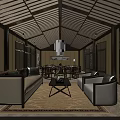 Chinese Style Private Room Interior With Wooden Ceiling Chandelier Sofas Coffee Table And Decorative Painting