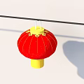 Red Lantern With Yellow Top And Bottom Gold Decorations Hanging On Black Pole