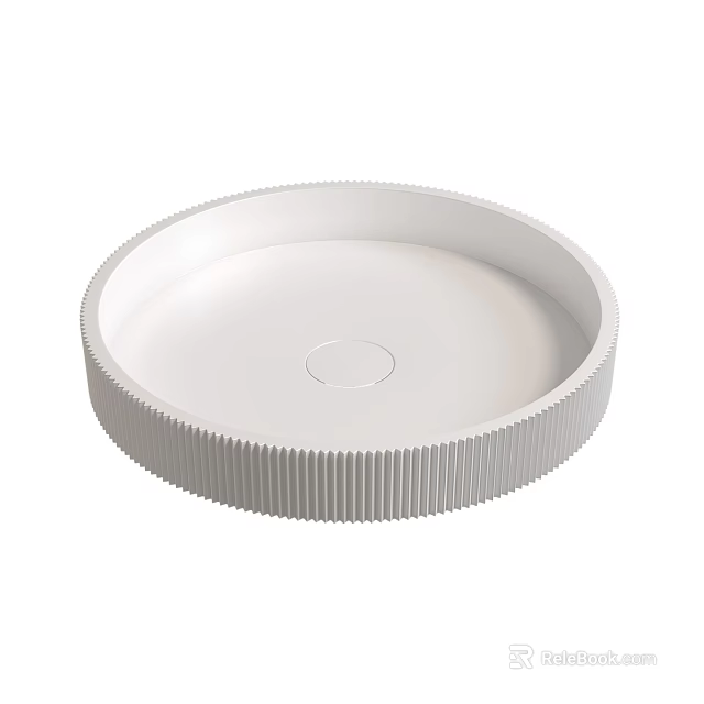 Sleek Modern White Round Ceramic Bathroom Washbasin With Ribbed Base Design 3d model