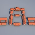 Ancient Chinese Architecture Design With Red Roofs And Courtyard Layout 3d model