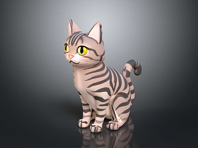 Detailed Realistic 3D Striped Cat Model in Sitting Posture with Yellow Eyes 3d model