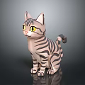 Detailed Realistic 3D Striped Cat Model in Sitting Posture with Yellow Eyes