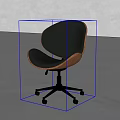 Modern Office Chair with Black Leather Seat Brown Wooden Edges Metal Base and Five Wheels