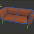 Stylish Modern Orange Two-Seater Sofa with Gold Legs and Comfortable Design