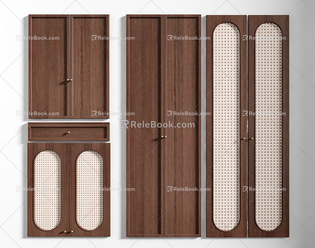 Quiet Ancient Door Panel Rattan Door Drawer 3d model