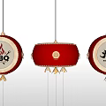 Red Drum Shaped Pendant Lights with Flame Patterns and BBQ Characters