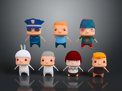 Cartoon Characters And Rabbit Like Creature With Various Hairstyles And Costumes 3d model