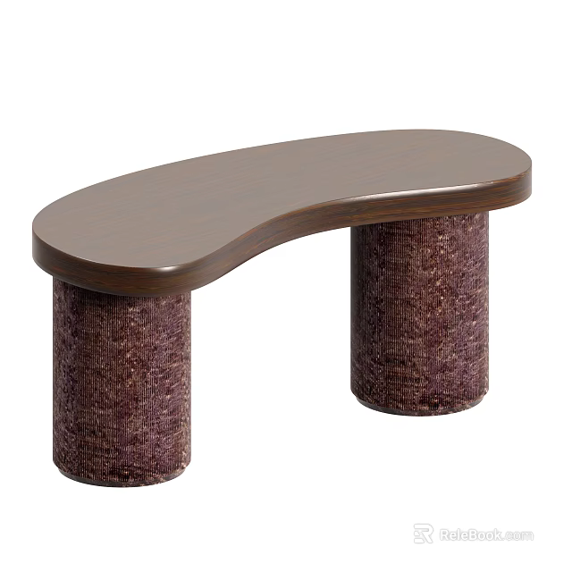 Elegant Curved Console Table With Dark Brown Wooden Top And Textured Purple Legs 3d model 