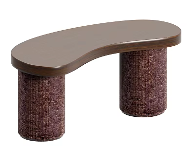 Elegant Curved Console Table With Dark Brown Wooden Top And Textured Purple Legs 3d model