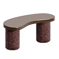Elegant Curved Console Table With Dark Brown Wooden Top And Textured Purple Legs