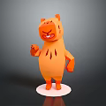 Orange Cartoon Doll with Smiling Face Chubby Body on White Base against Dark Background