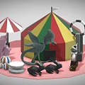 Vibrant Commercial Amusement Equipment With Circus Tent Umbrella Lifebuoy Ring Colorful Balls And Animal Figures