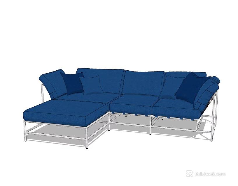 Blue Sectional Sofa With Metal Frame And Comfortable Blue Cushions 3d model