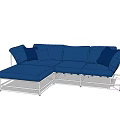 Blue Sectional Sofa With Metal Frame And Comfortable Blue Cushions 3d model