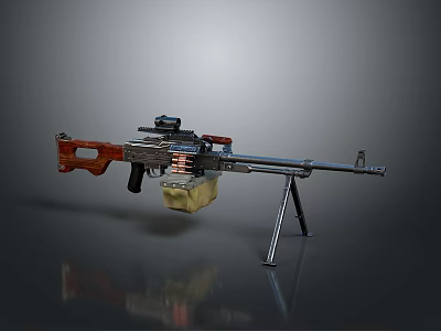 Military Weapon with Tripod Wooden Grip and Metal Components Setup 3d model