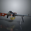 Military Weapon with Tripod Wooden Grip and Metal Components Setup