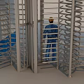 Worker Wearing Orange Safety Helmet Passing Through Turnstile Gate With Safety Slogan