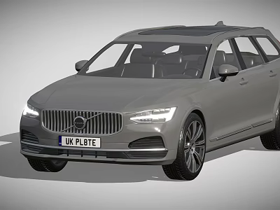 Grey Volvo Estate Car With UK License Plate And Dark Roof Modern Design 3d model