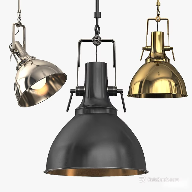 Modern Industrial Metal Chandeliers With Silver Black Gold Lampshades And Sleek Design 3d model 