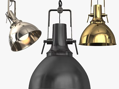 Modern Industrial Metal Chandeliers With Silver Black Gold Lampshades And Sleek Design 3d model