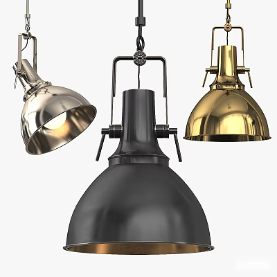Modern Industrial Metal Chandeliers With Silver Black Gold Lampshades And Sleek Design 3d model