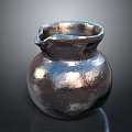 Handcrafted Metallic Pottery Jar Sculpture Carving With Rounded Body And Small Spout
